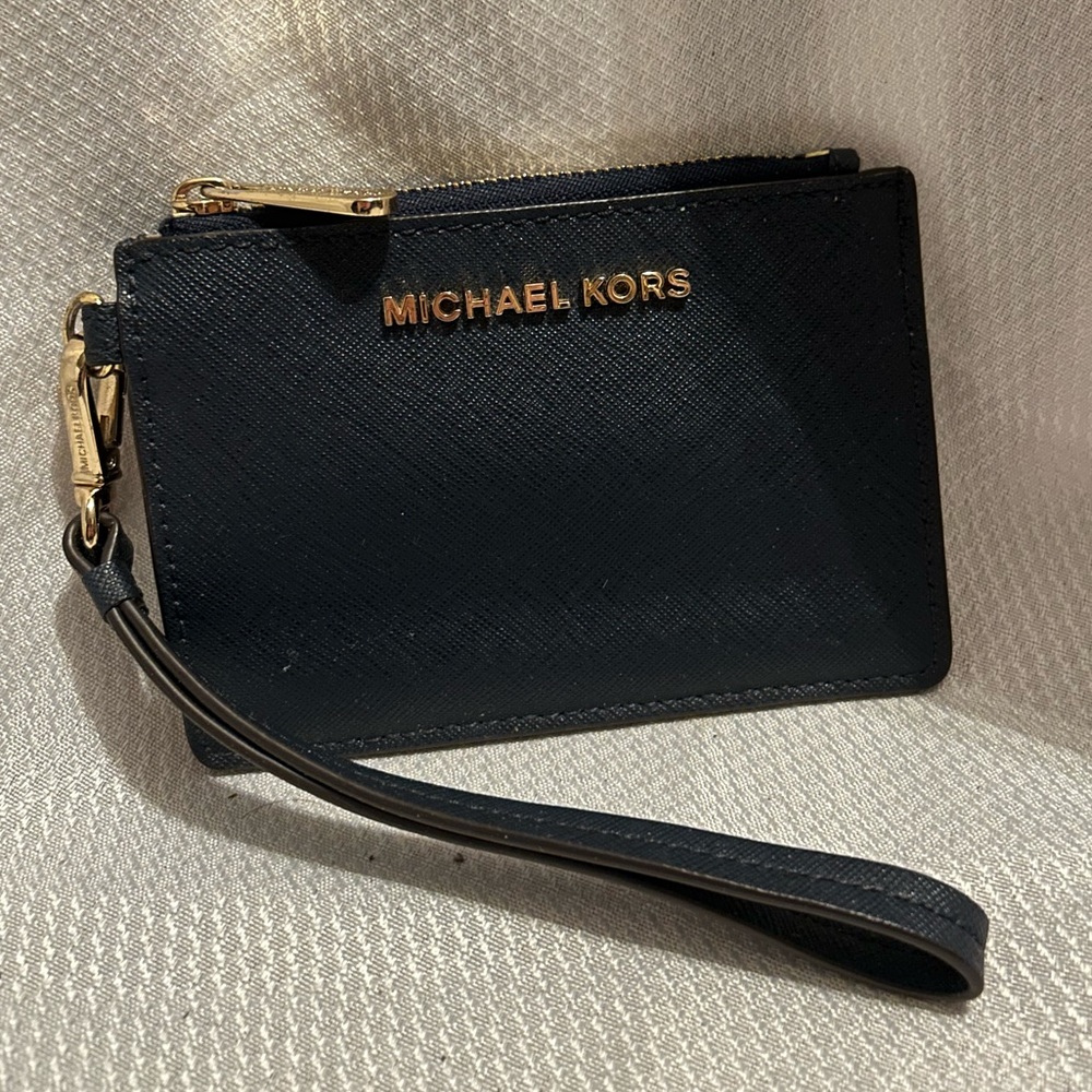 Michael Kors Navy Wristlet with Gold Accents